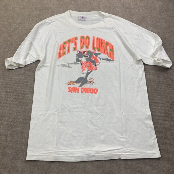 Vintage Poly Tee’s 1989 San Diego Shirt Size XL Short Sleeve Shark Lunch - Picture 1 of 12